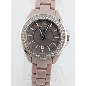 Fossil Riley Watch Women 31mm Case Gray Ceramic 6" Band w/ Extra Links- Working